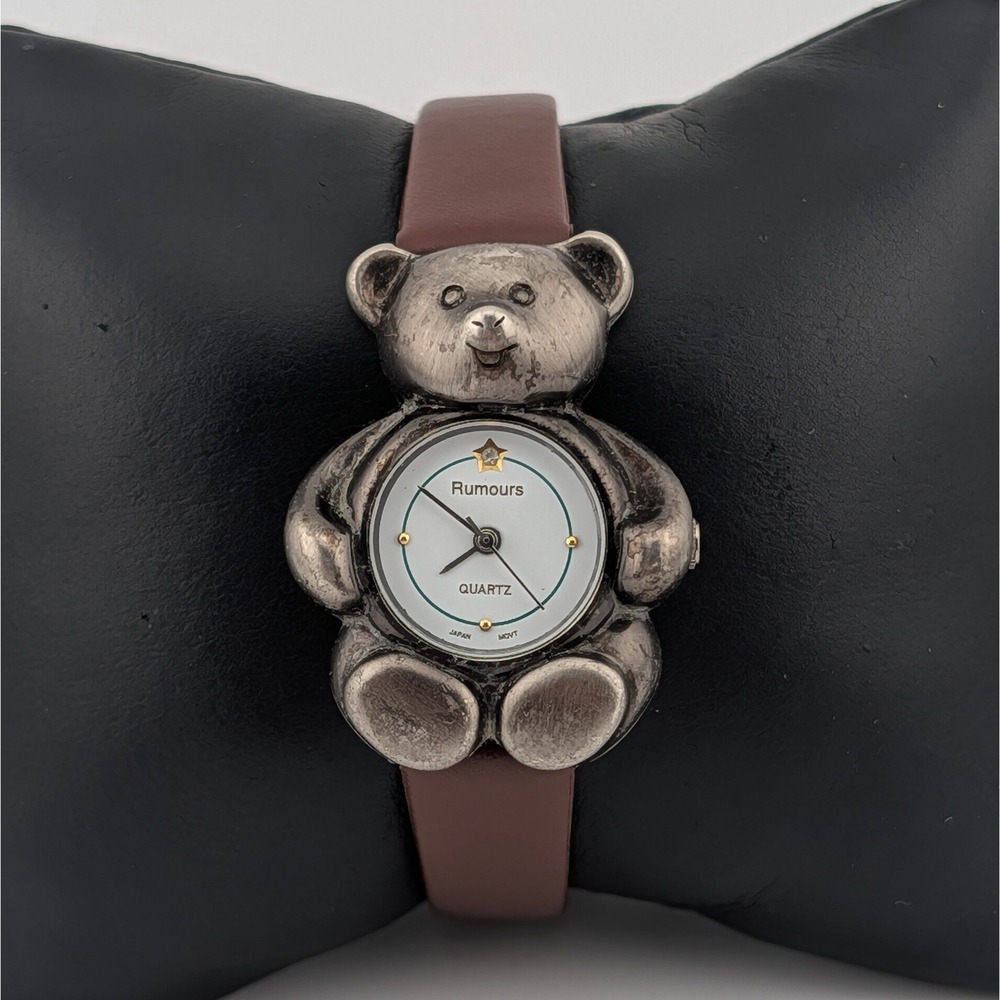 Rumours Teddy Bear Watch Antiqued Silver Tone Novelty Quartz Cute 29mm